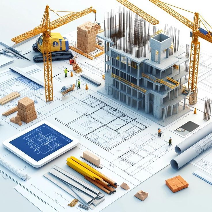AKR Realtors construction model rising from architectural blueprints
