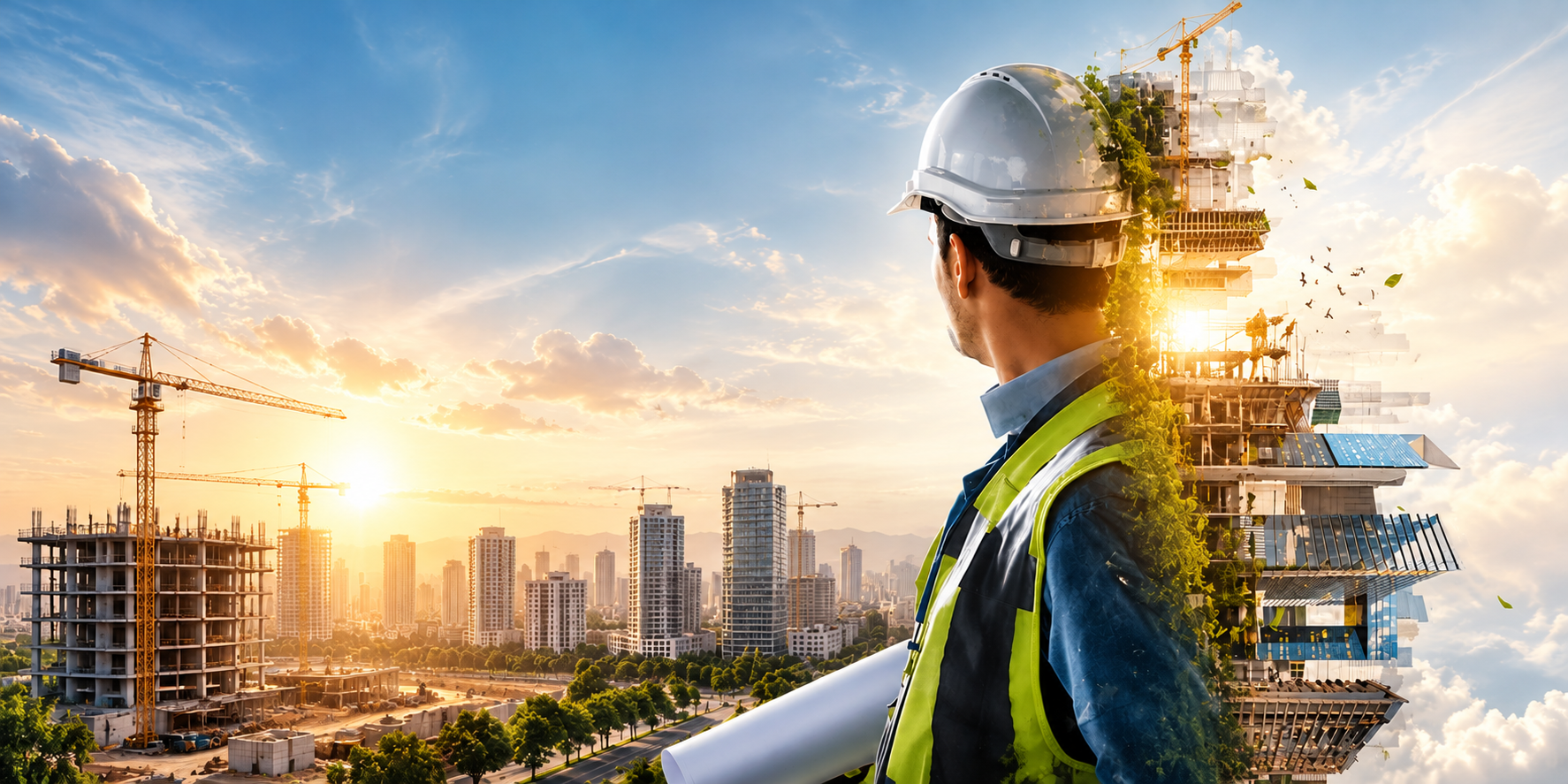 AKR engineer overlooking a green city at sunrise